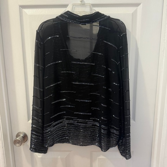 J. Luxmi New York Size L Beaded Sheer Blouse Tank Top Set Black Party Holiday‎ - Picture 8 of 13
